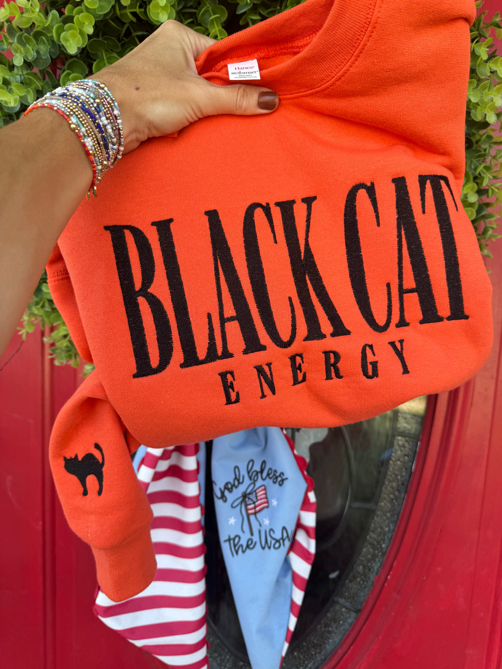 Black cat energy embroidered Sweatshirt