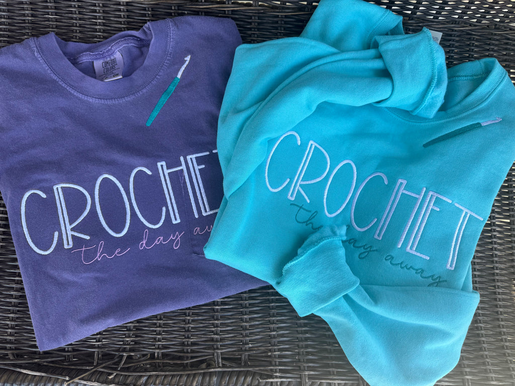 Crochet the day away Custom Embroidered Short Sleeve Shirt