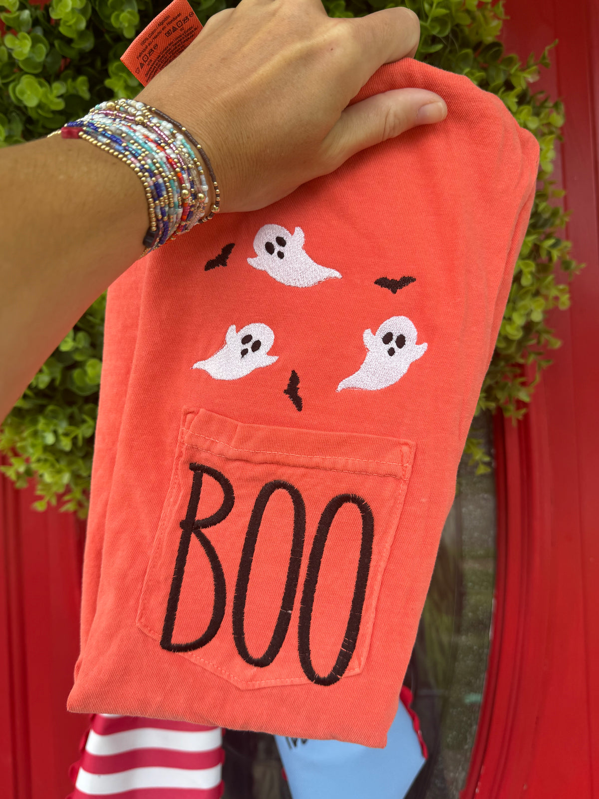 Boo Ghost and Bats embroidered short sleeve shirt