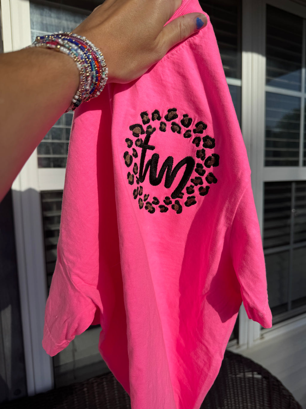 Leopard Print Monogram Embroidered Tee