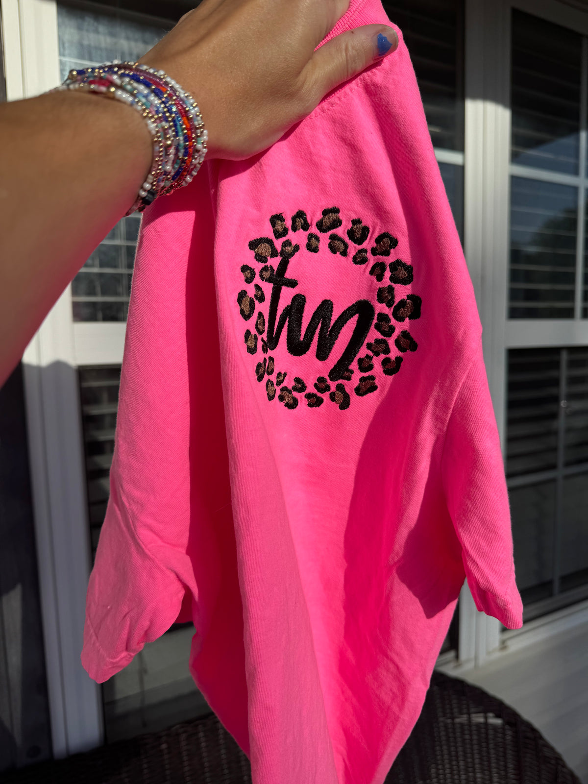 Leopard Print Monogram Embroidered Tee