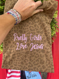 Pretty girls love Jesus embroidered short sleeve shirt