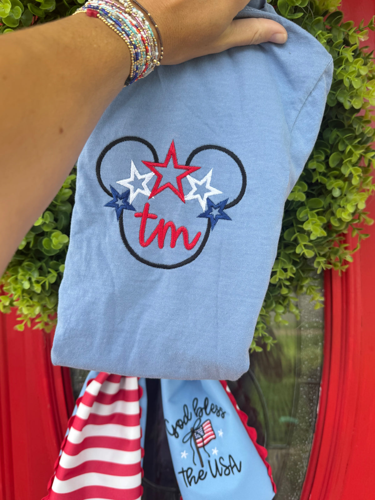 Patriotic Mouse Monogram embroidered short sleeve shirt