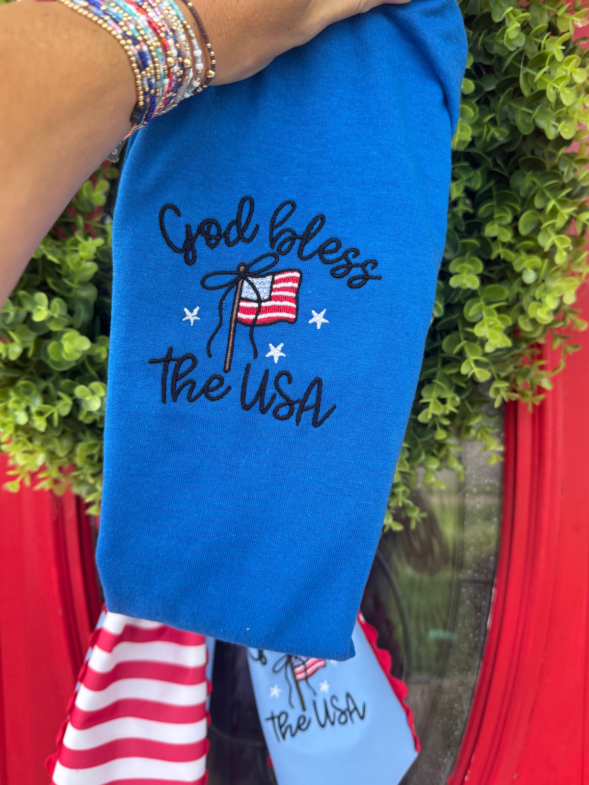 God Bless the USA embroidered short sleeve shirt