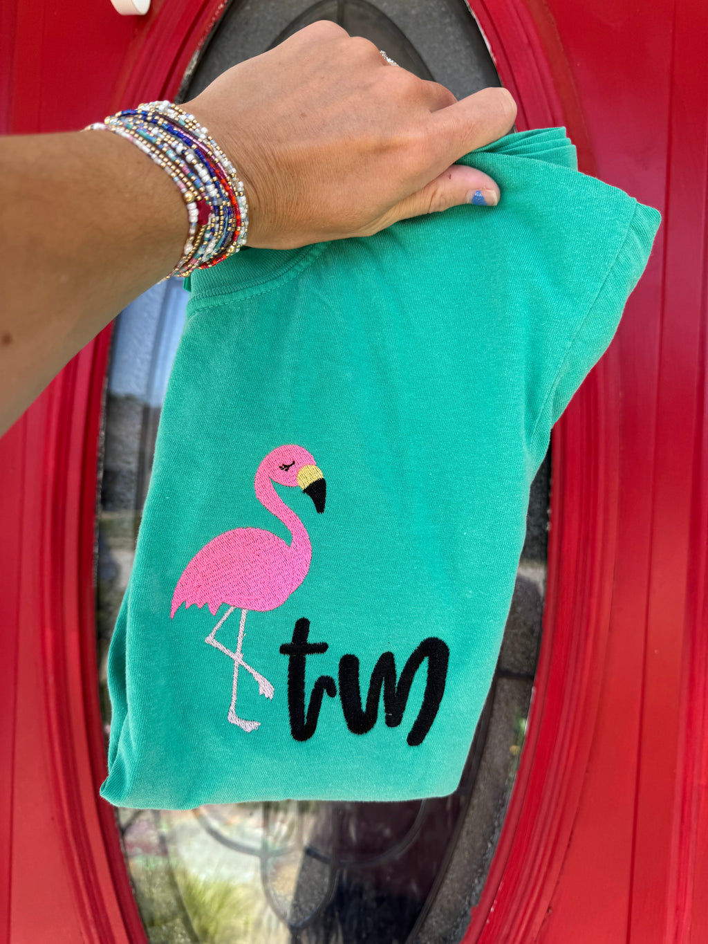 Flamingo monogram embroidered tee