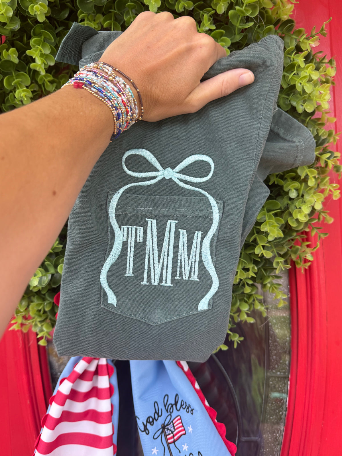 Bow Monogram Embroidered Tee