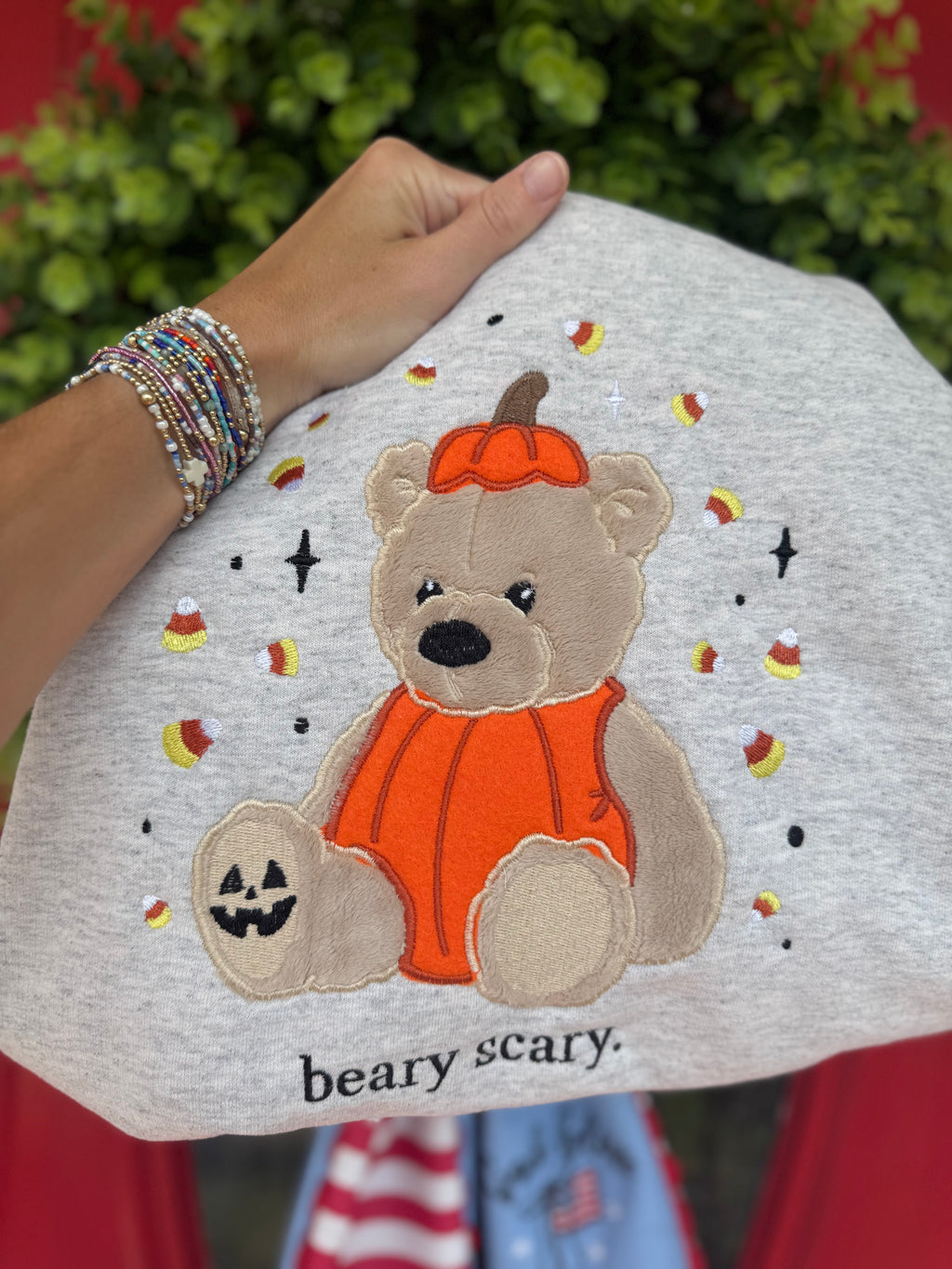 Beary Scary front and back embroidered sweatshirt