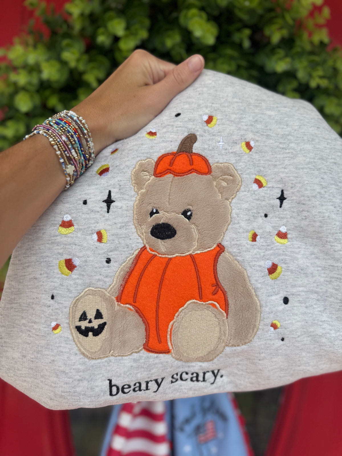 Beary Scary front and back embroidered sweatshirt