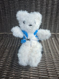 Tag a long friend! Crocheted stuffie with vest and car seat