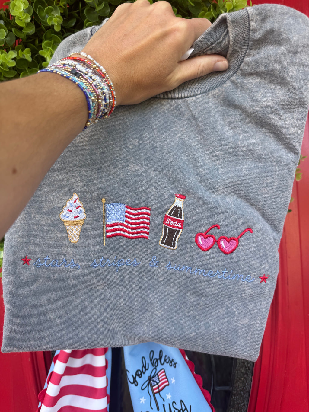 Summertime embroidered short sleeve shirt