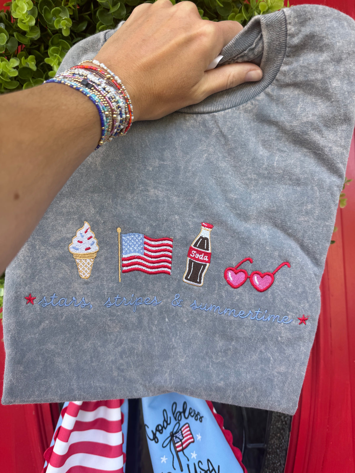 Summertime embroidered short sleeve shirt