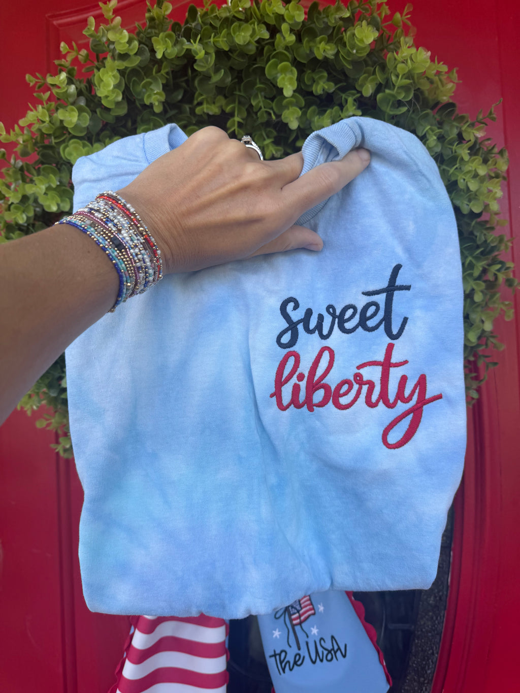 Sweet Liberty tie dye embroidered short sleeve shirt