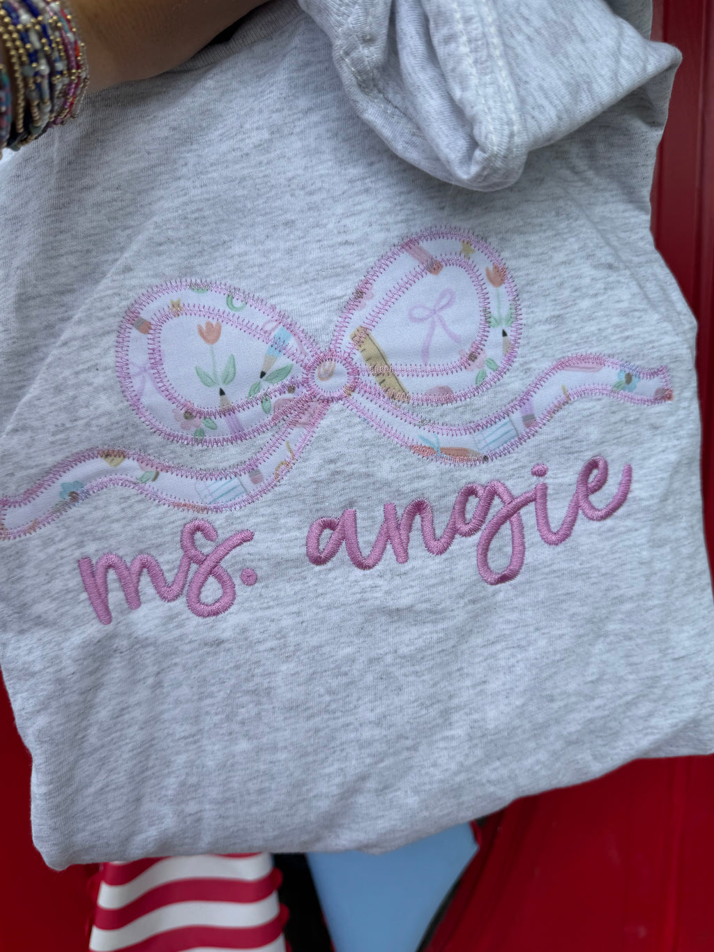 School Bow embroidered short sleeve shirt