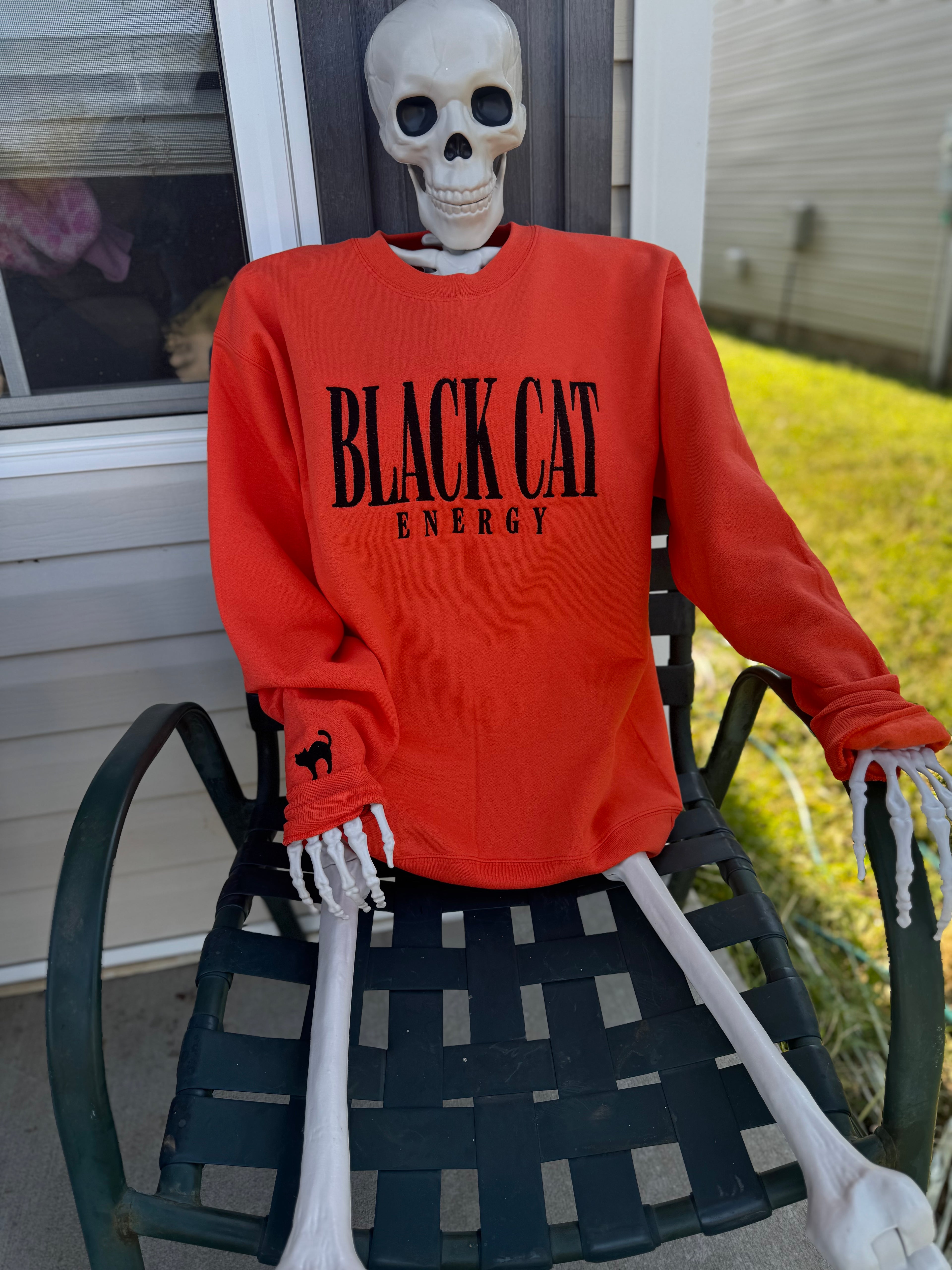 Black cat energy embroidered Sweatshirt