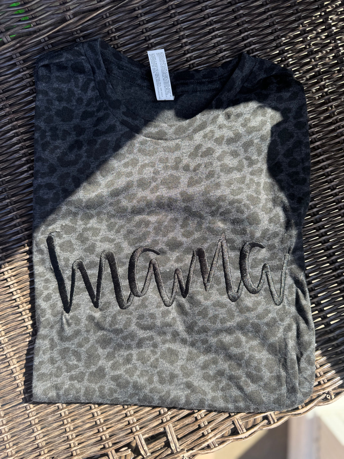 Black Leopard Print Mama Embroidered Short Sleeve Shirt