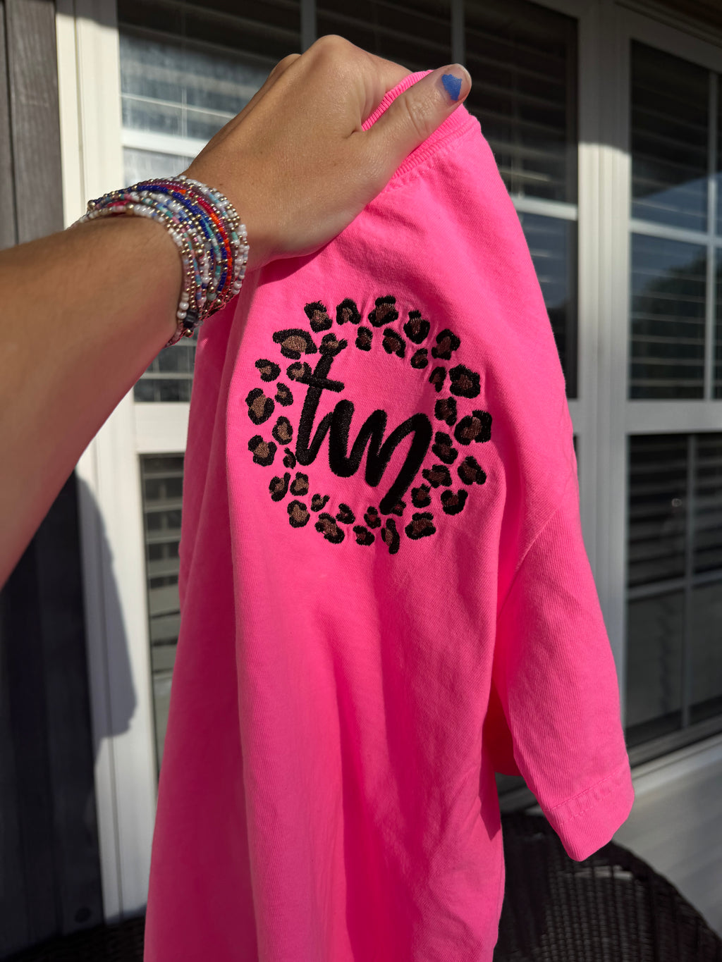 Leopard Print Monogram Embroidered Tee