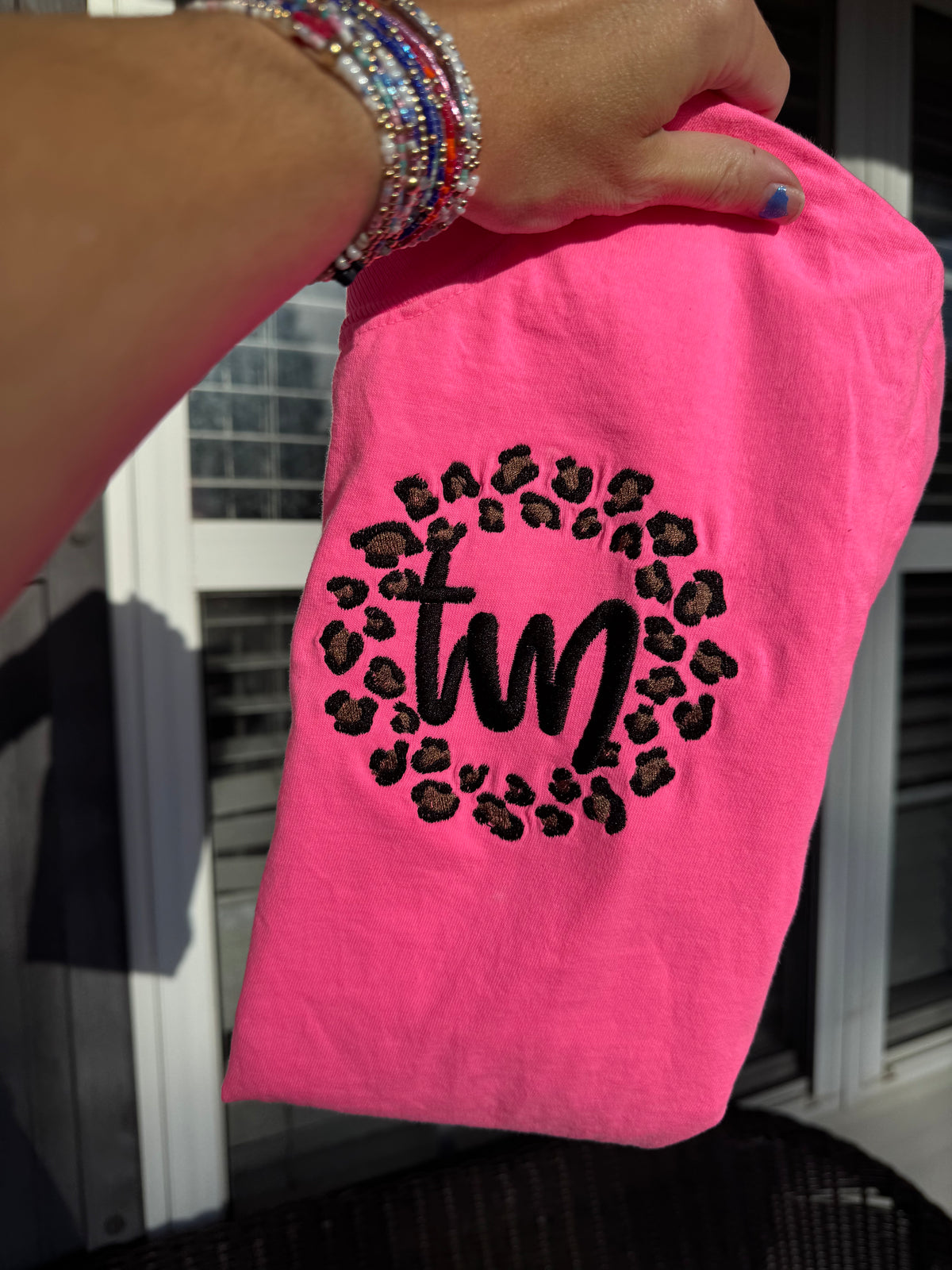 Leopard Print Monogram Embroidered Tee