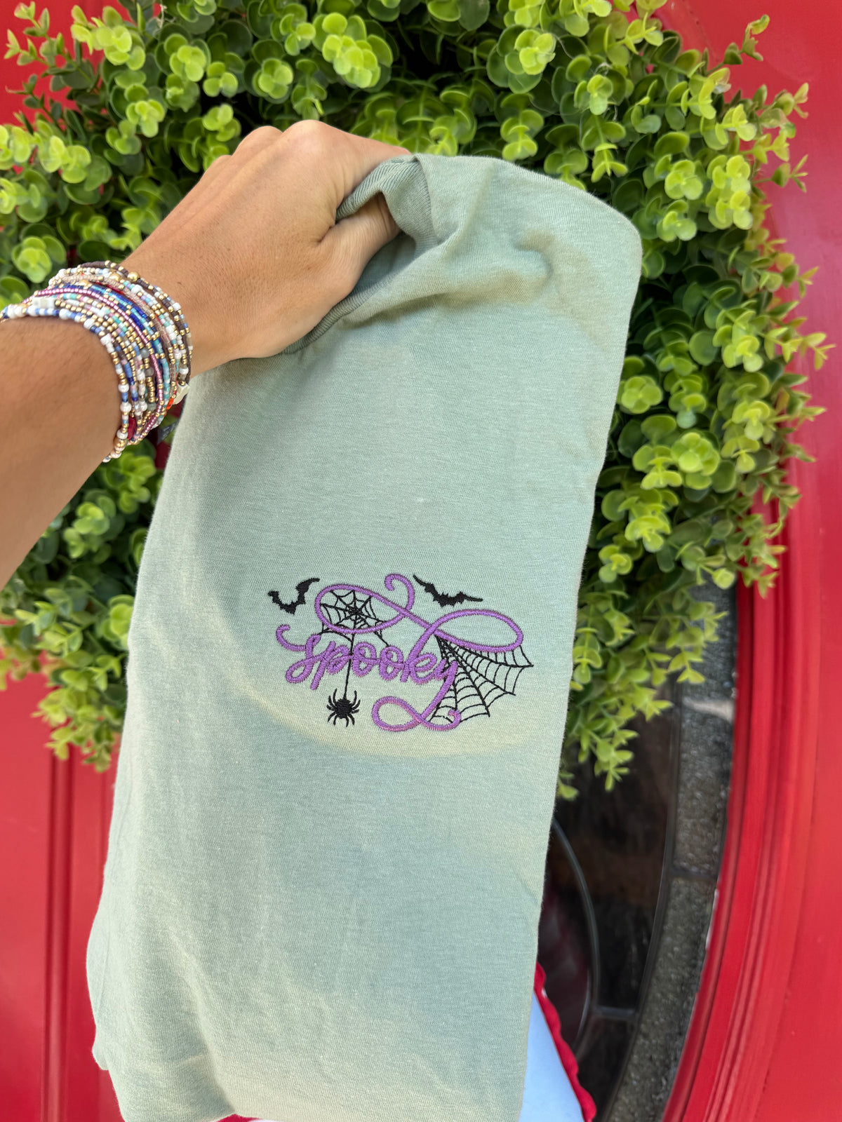 Spooky with bats embroidered shirt
