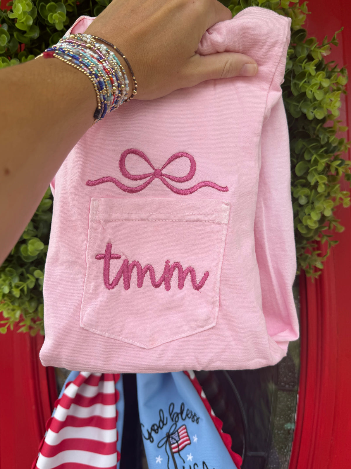 Bow Monogram Embroidered Tee