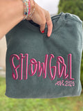 Show Girl Inspired embroidered sweatshirt, blue spruce