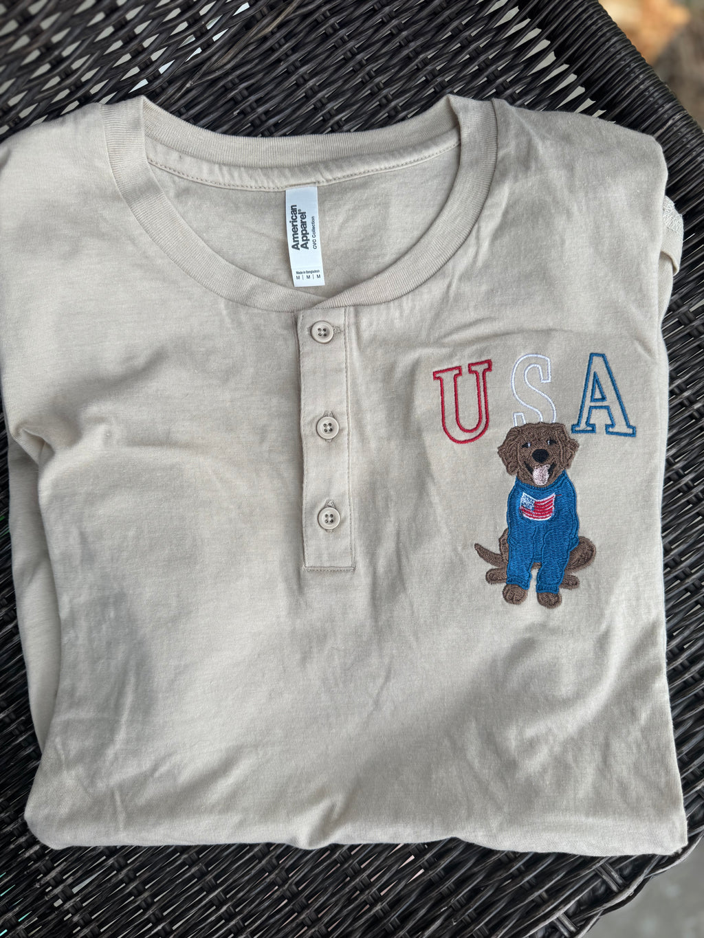 USA Embroidered Pup short sleeve Henley