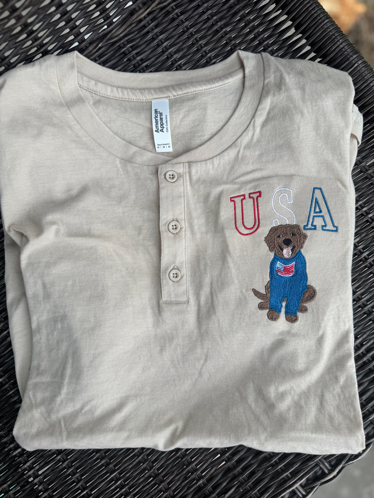 USA Embroidered Pup short sleeve Henley
