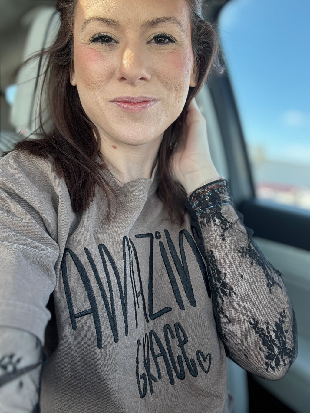 Amazing Grace embroidered short sleeve shirt
