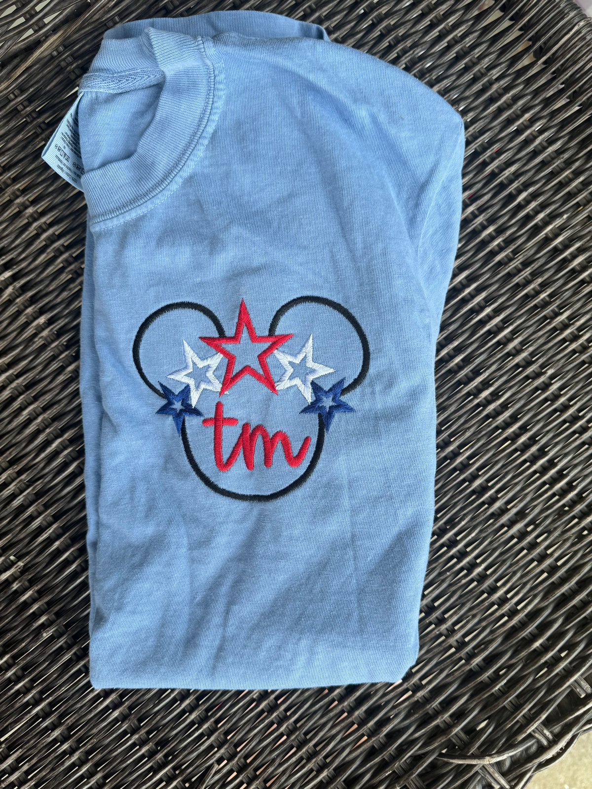 Patriotic Mouse Monogram embroidered short sleeve shirt