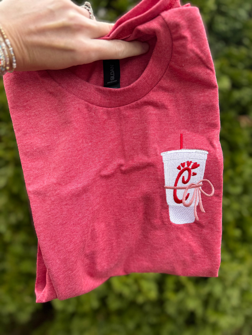 Favorite chicken place embroidered short sleeve shirt