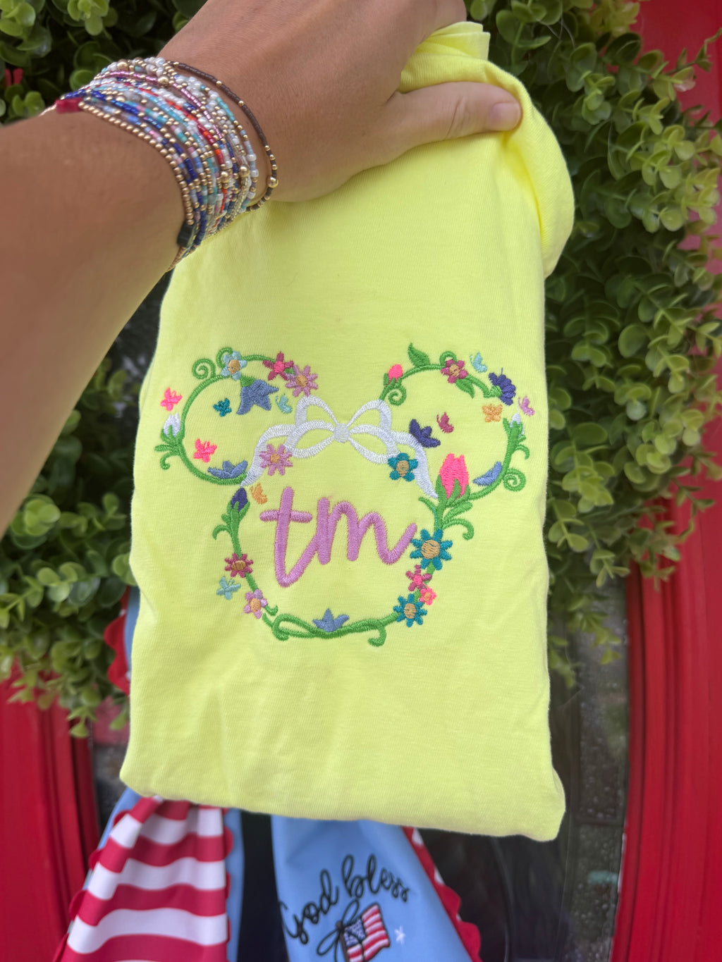 Floral Mouse Monogram embroidered short sleeve shirt