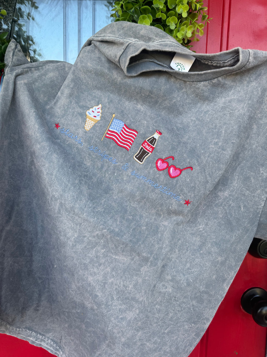 Summertime embroidered short sleeve shirt