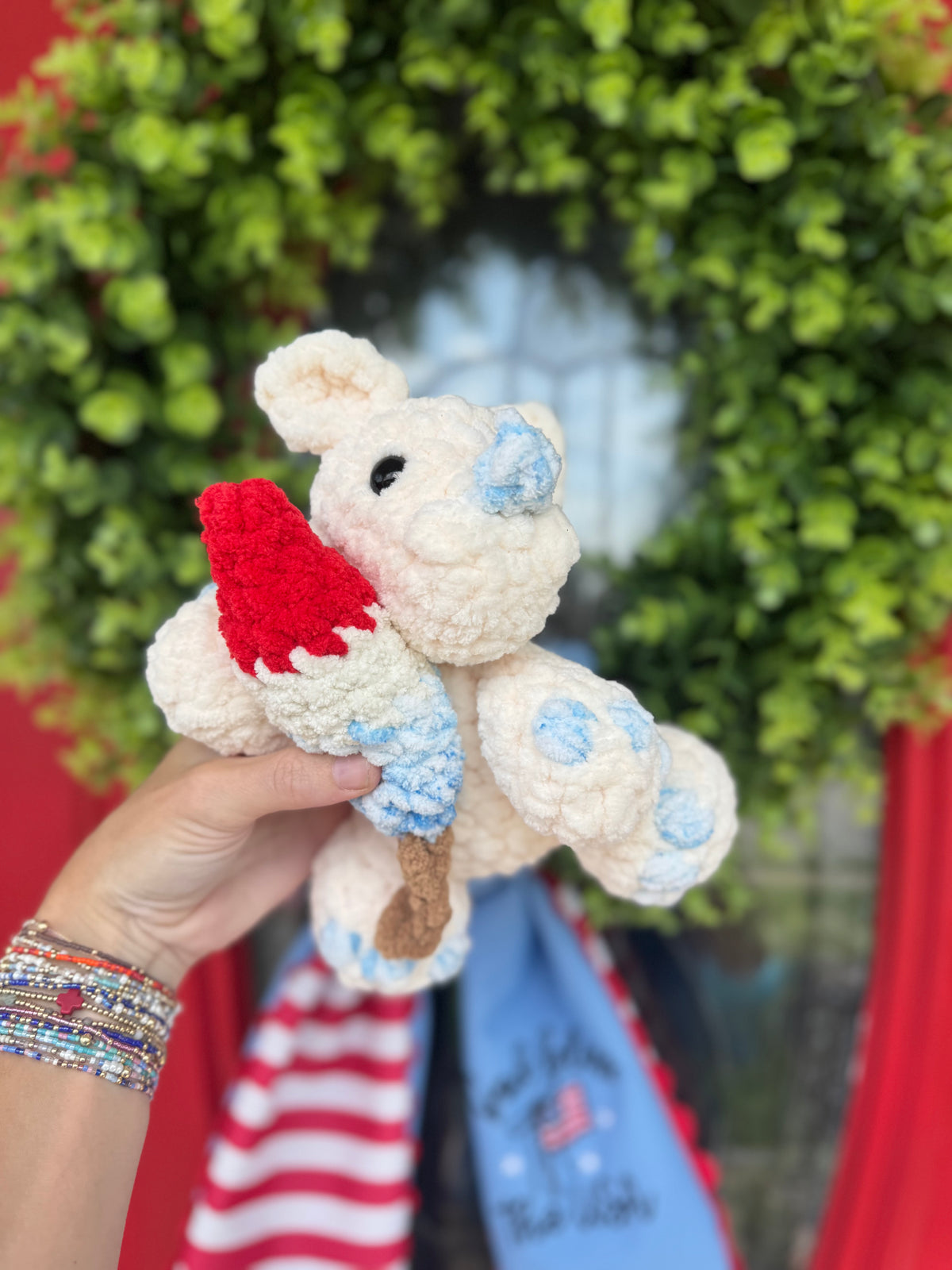 Patriotic Rhino with popsicle crochet plush