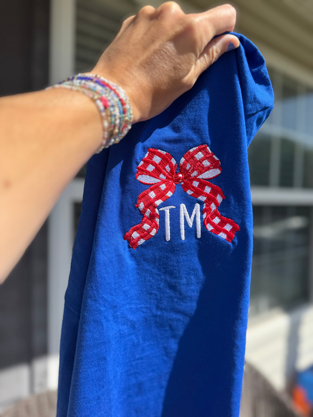 Patriotic Bow Monogram Embroidered Tee