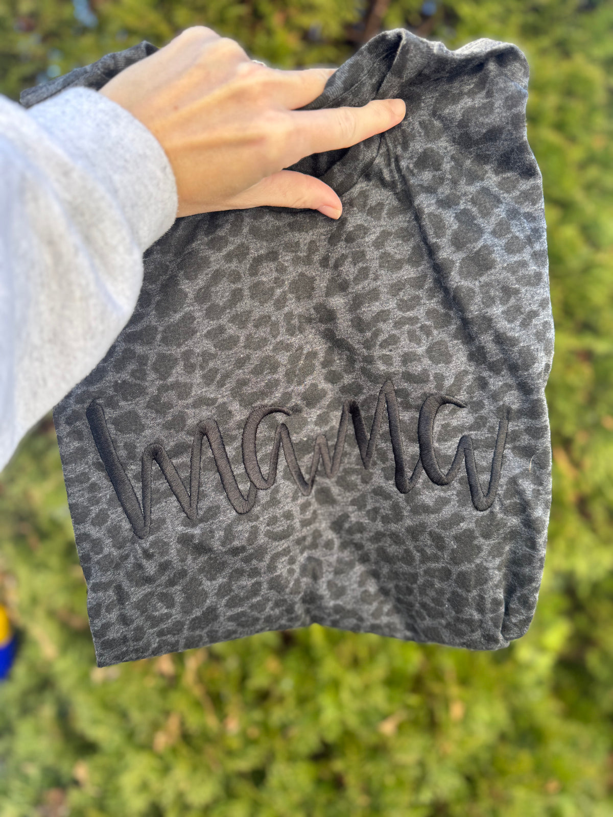 Black Leopard Print Mama Embroidered Short Sleeve Shirt