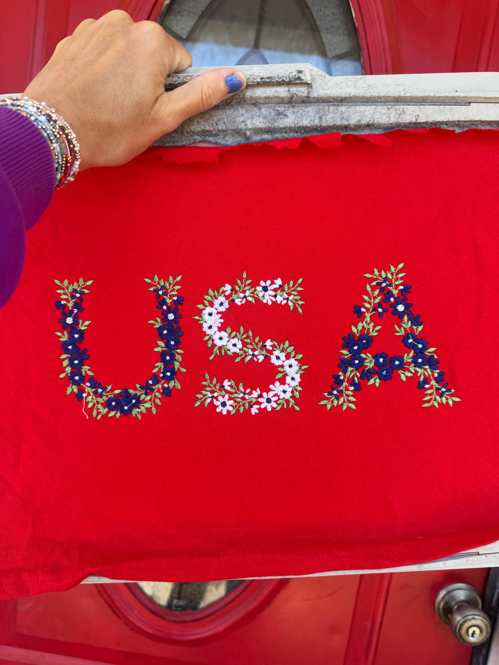 USA floral patriotic short sleeve shirt