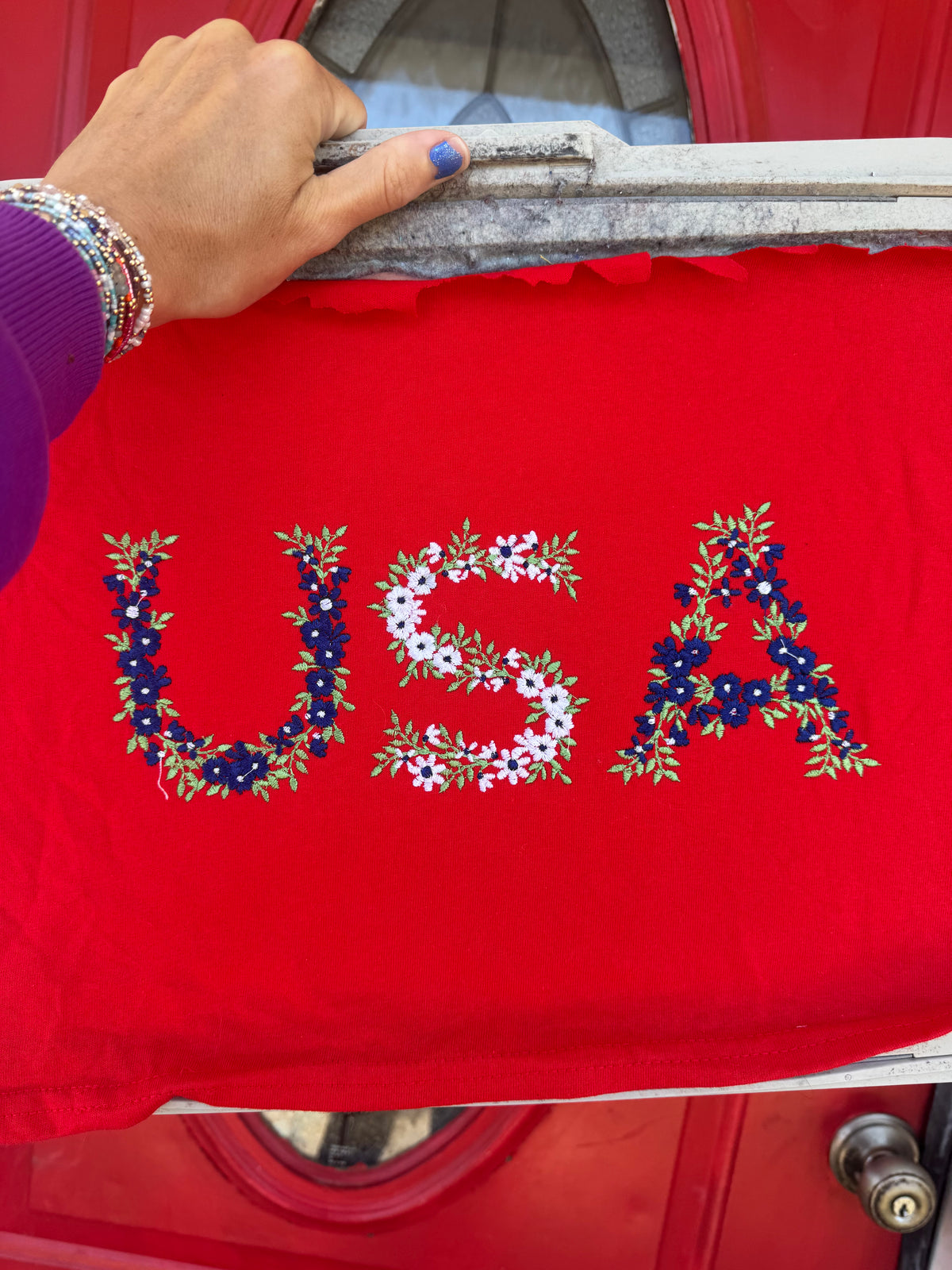 USA floral patriotic short sleeve shirt