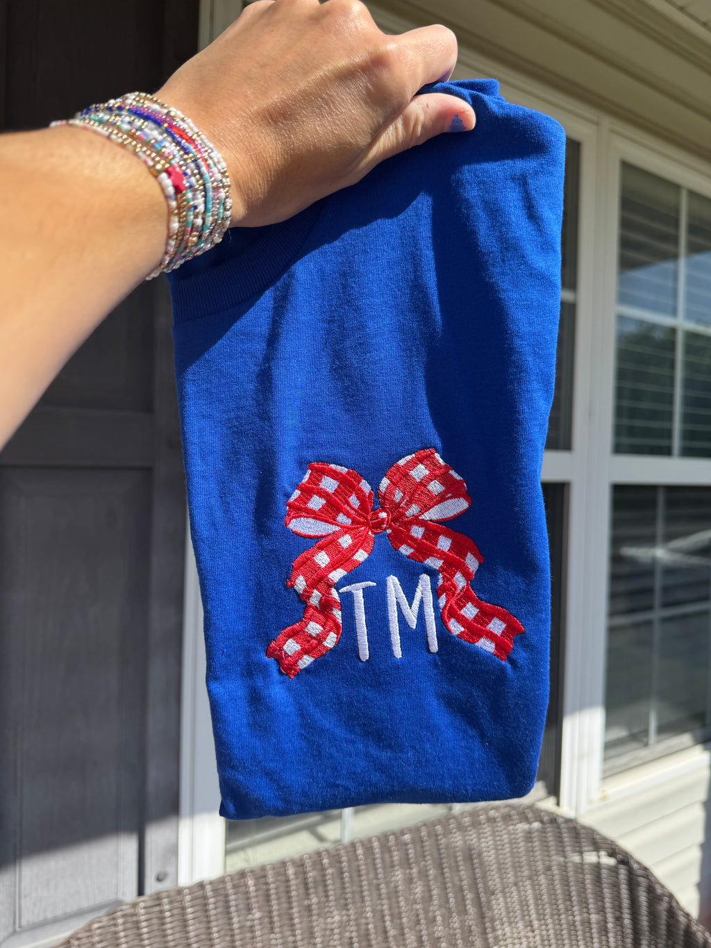 Patriotic Bow Monogram Embroidered Tee