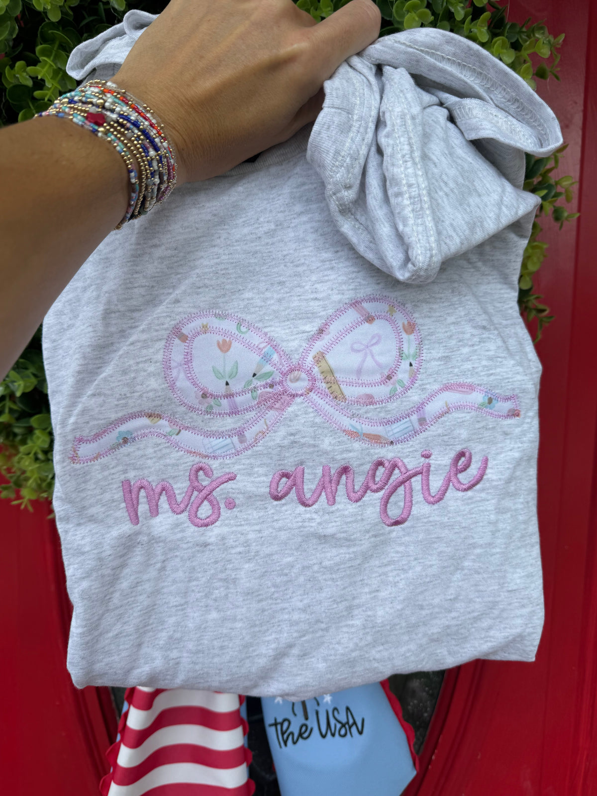 School Bow embroidered short sleeve shirt