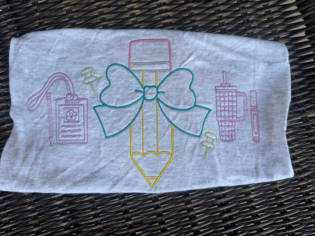 Fun School Supplies Embroidered short sleeve shirt
