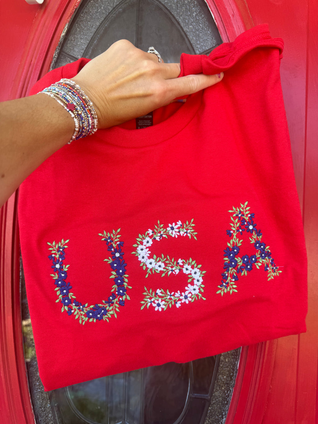 USA floral patriotic short sleeve shirt