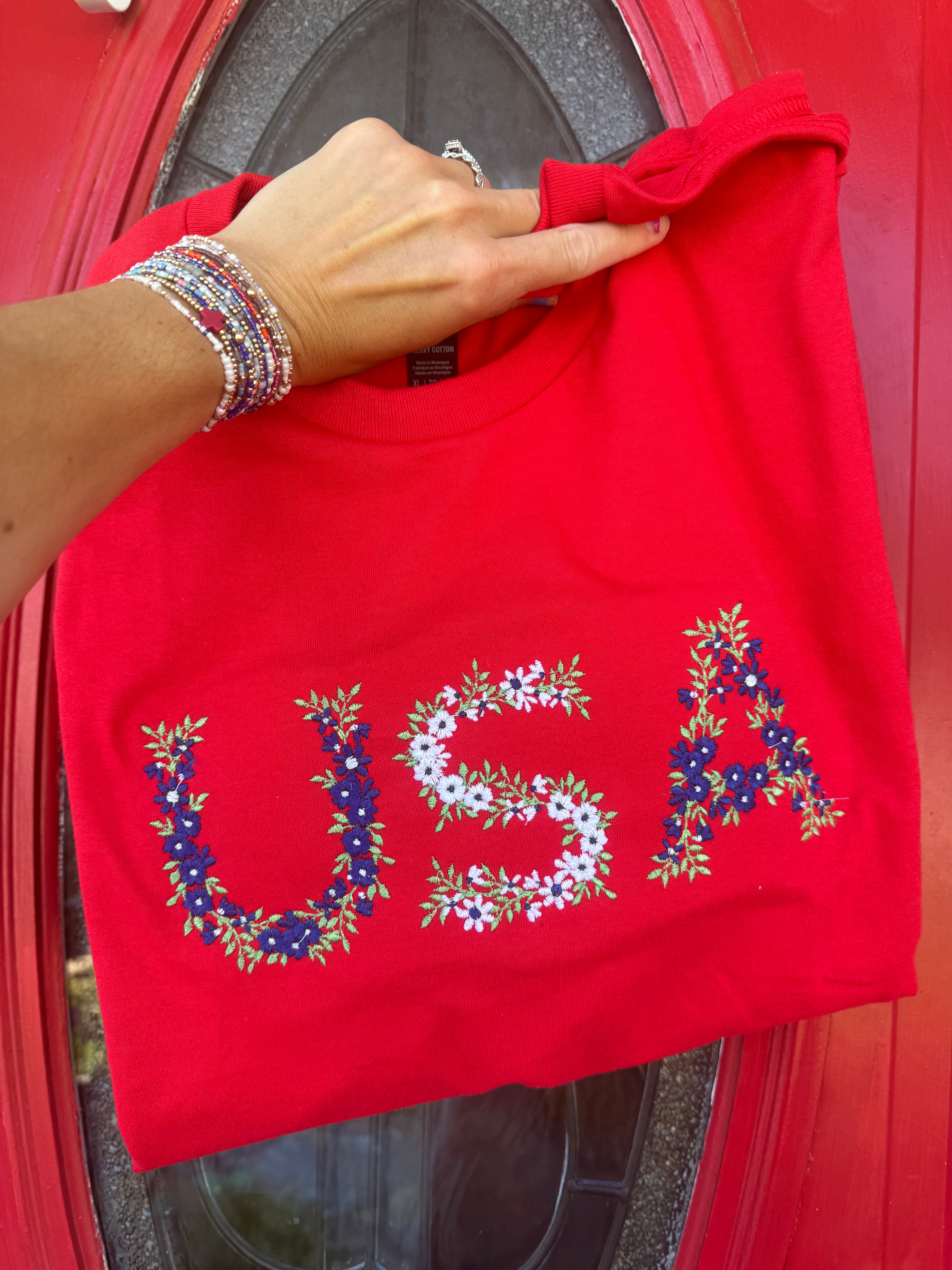 USA floral patriotic short sleeve shirt